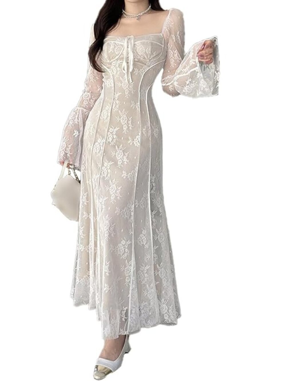 Womens Small Victorian Modern Corset Floral Lace Dress